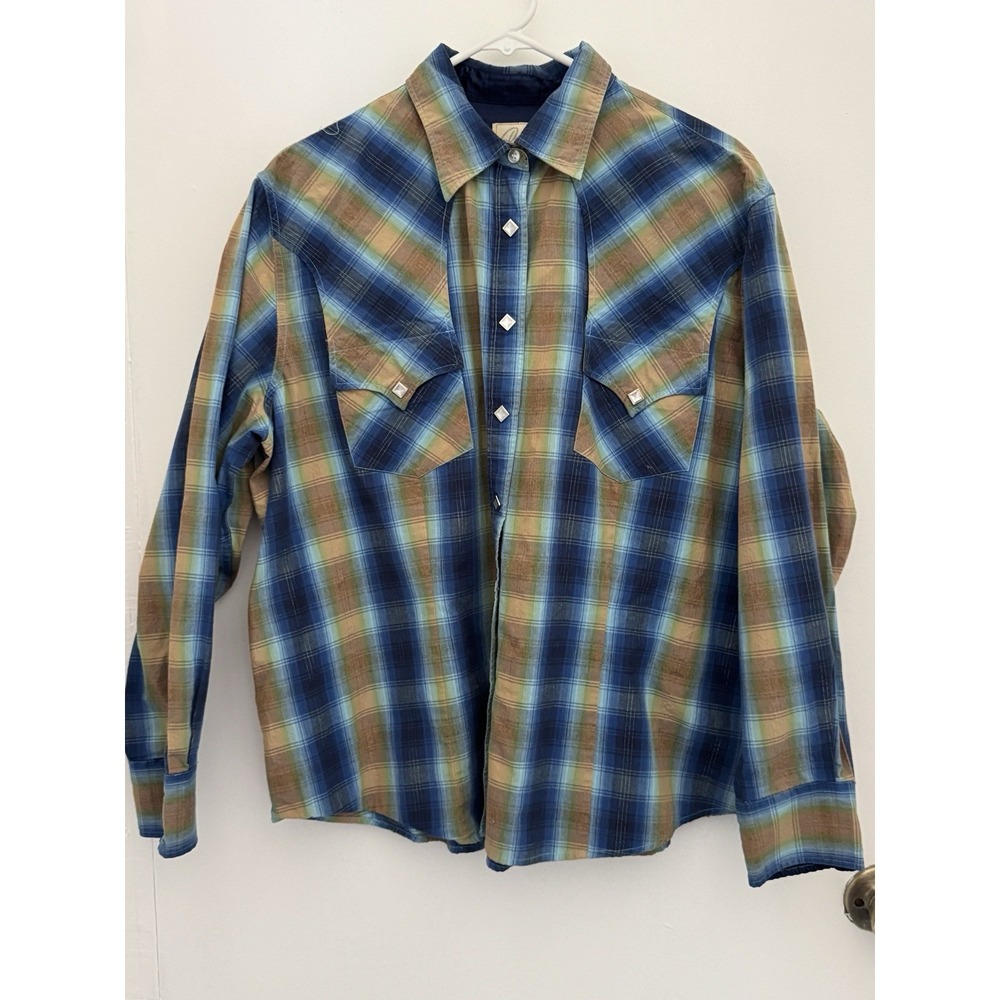 ROPER Shirt Womens 3XL Plaid Western Floral Pearl Snap 100% Cotton L/Sleeve VTG